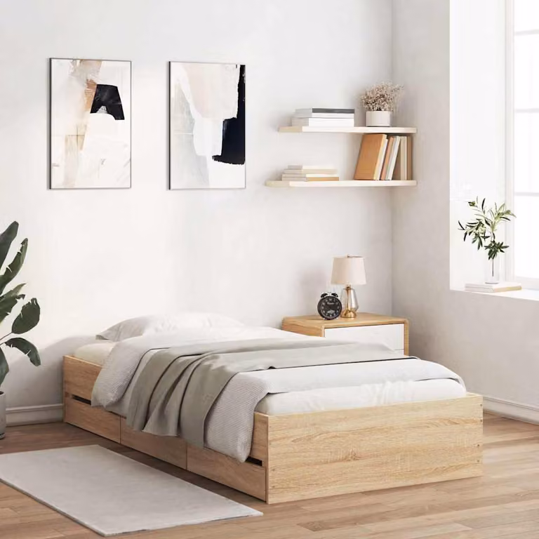 vidaXL Giroletto con Cassetti in Rovere Sonoma e Legno Multistrato, L/P/H: 90 x 200 x 33 cm