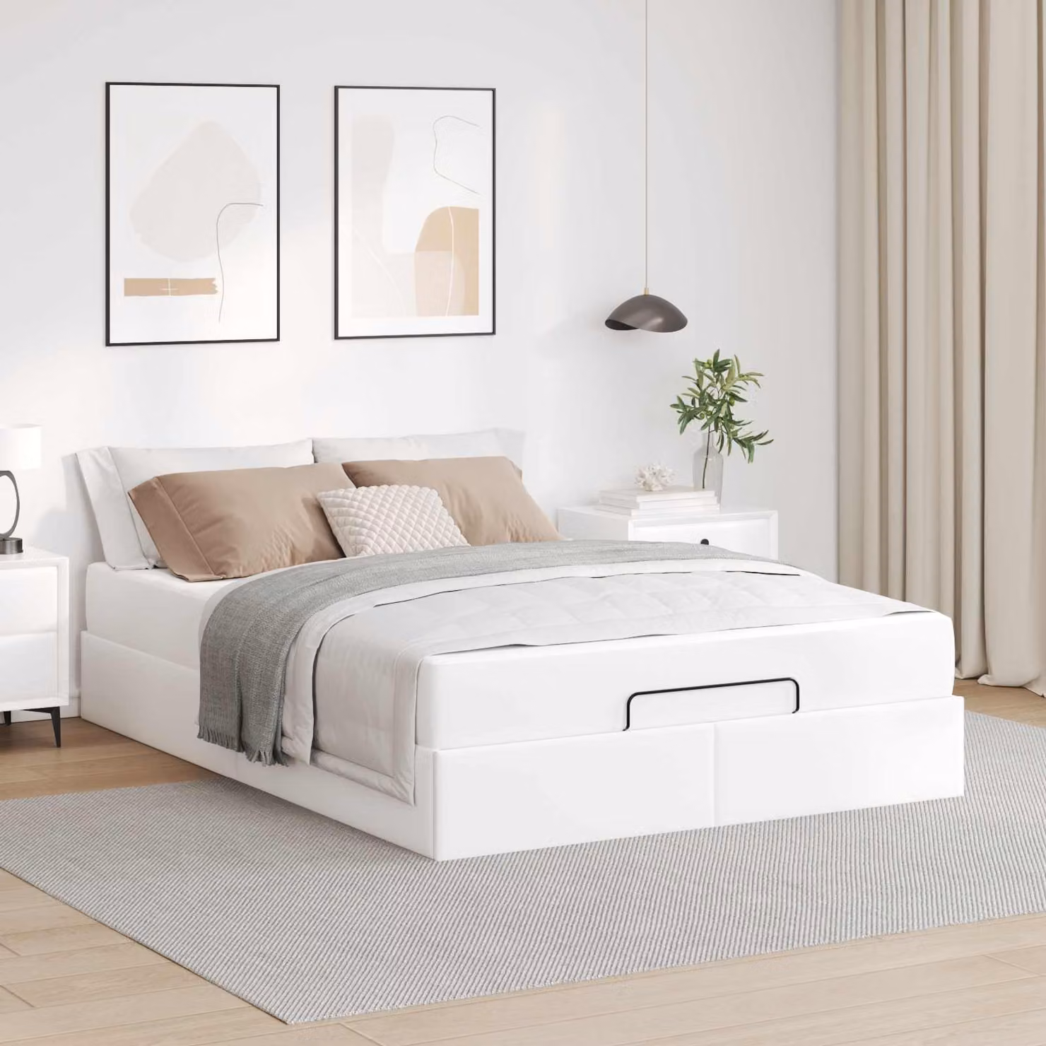 Set letto vidaXL con materasso in schiuma, colore bianco, L 140 x P 190 cm
