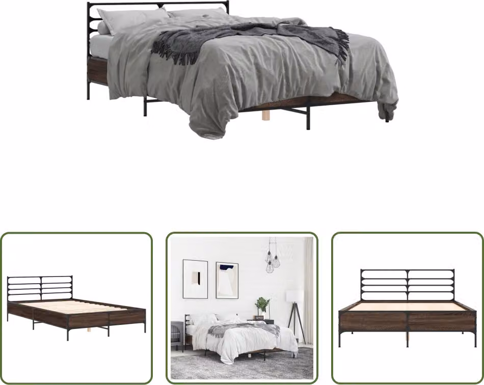 The Living Store Struttura letto in rovere marrone 135x190 cm Materiale legno Metallo