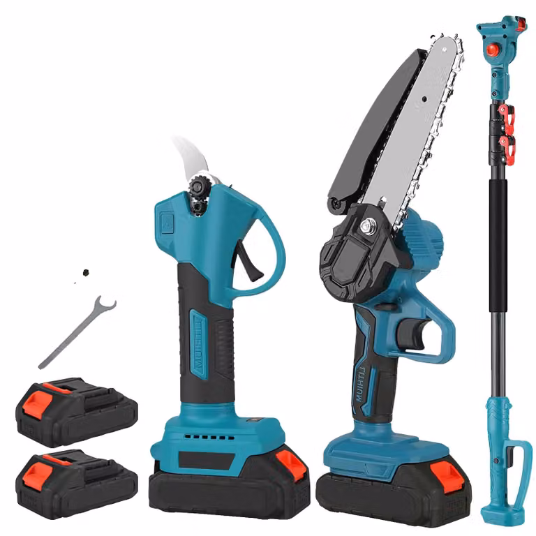 Troncatrice a catena elettrica, prolunga telescopica, potatore multifunzione, 2 batterie