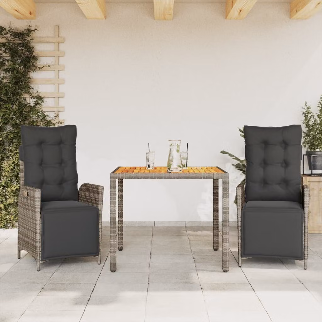 Maison Exclusive - Set da Pranzo da Giardino 3 pz con Cuscini in Polyrattan Grigio