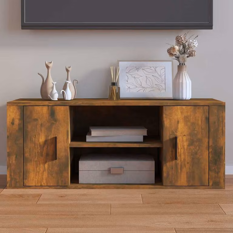 Mobile TV vidaXL in legno Rovere Fumo marrone con ruote L 100 cm, P 35 cm, H 40 cm
