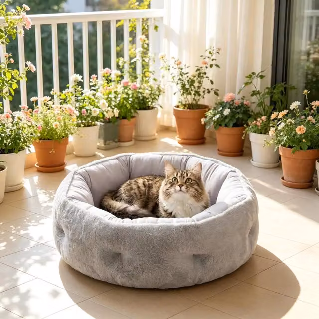 Cuccia reversibile per gatti e piccoli cani, letto rotondo con bordo di sostegno per interni