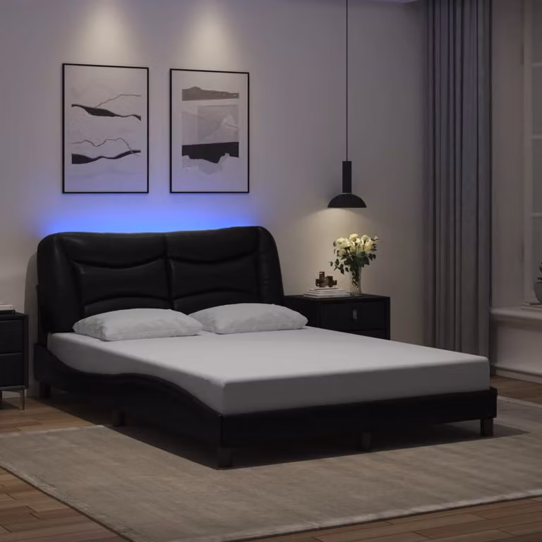 vidaXL Giroletto Hvar Nero con LED e porta USB in ecopelle, L/P: 140 x 190 cm