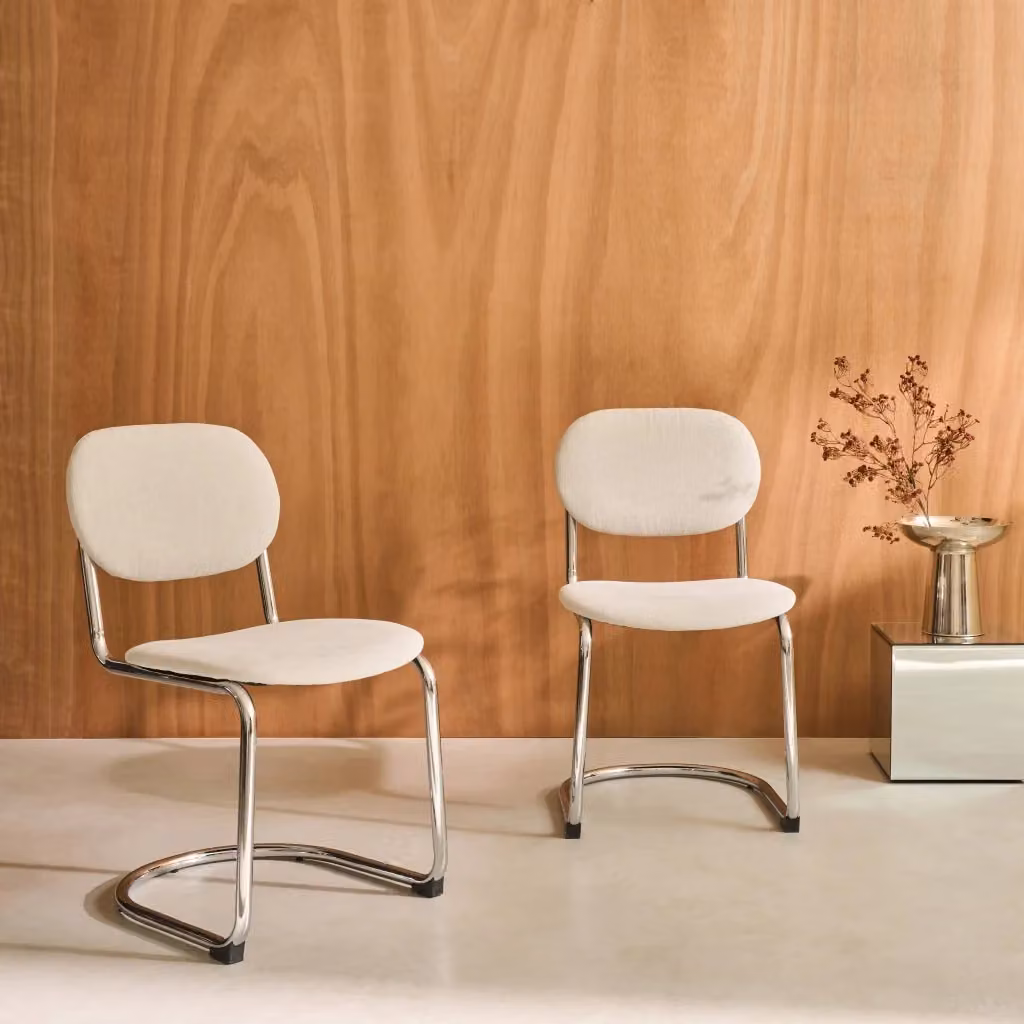 Set di 2 sedie moderne Sweeek in metallo e ciniglia beige con base cantilever – 2