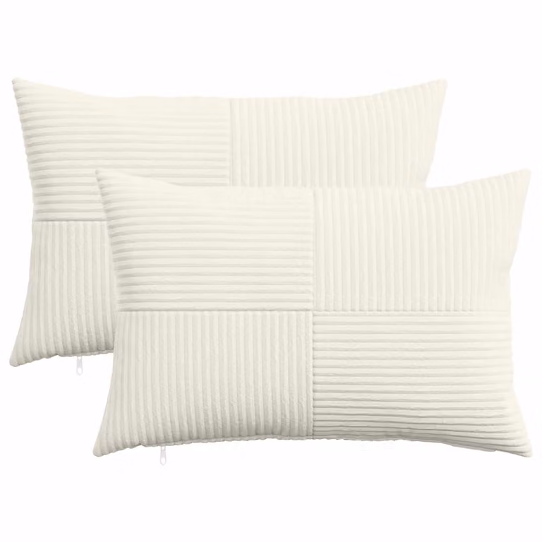 Set di 2 federe vidaXL ALMELO in velluto a coste color crema, L 50 cm x P 30 cm