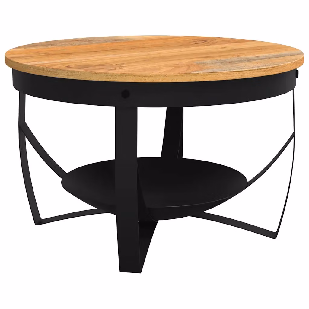 Tavolino da salotto rotondo vidaXL in legno di acacia e metallo marrone Ø68 x 43 cm – 2