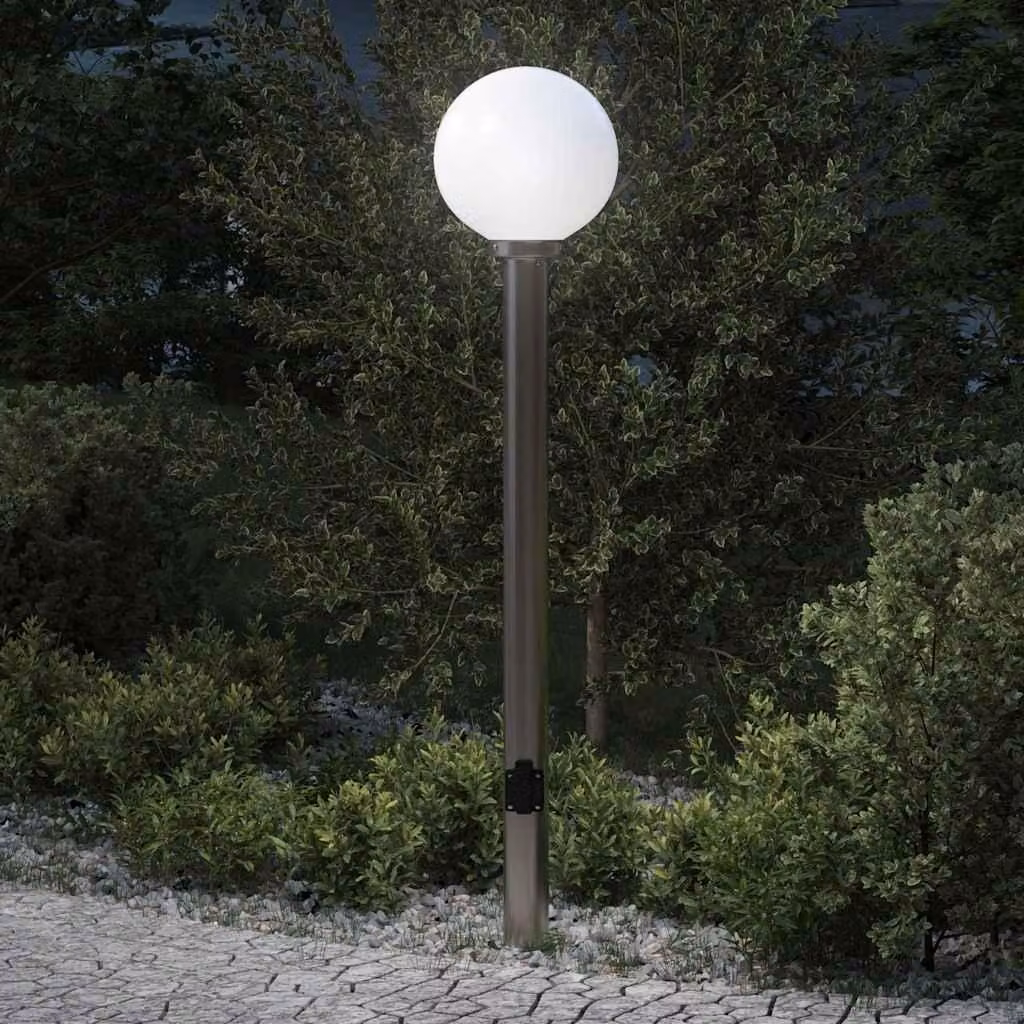 Lampada a paletto con presa elettrica 120 cm Acciaio Inox IP44