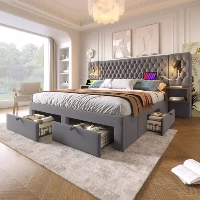 letto imbottito velluto grigio 180 x 200 cm