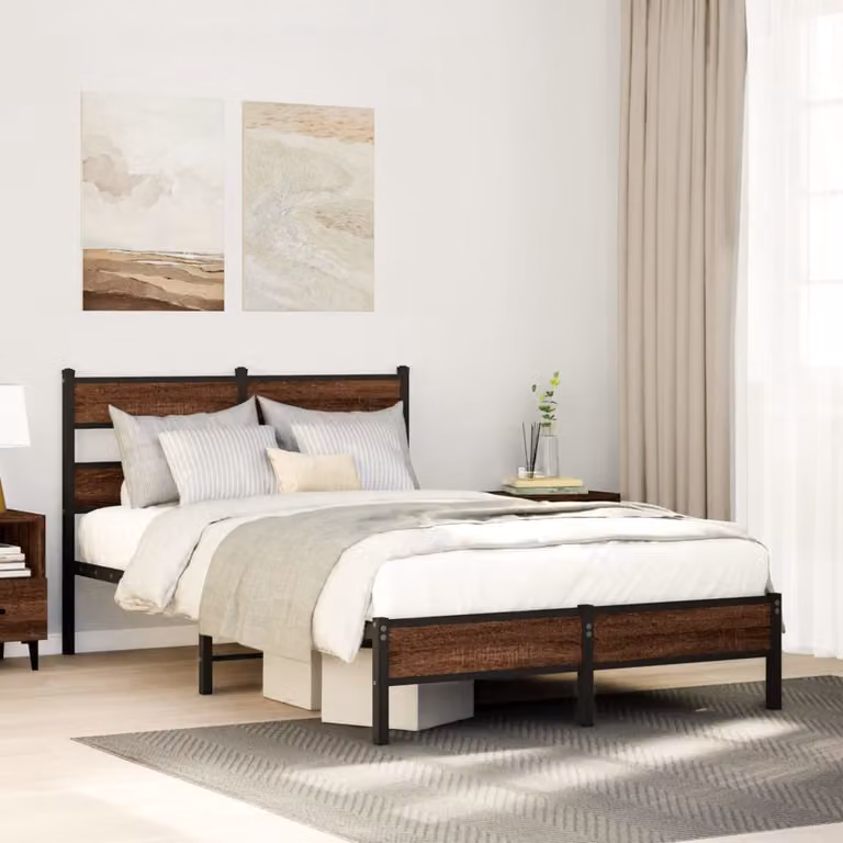 Giroletto senza materasso vidaXL in legno e metallo colore rovere marrone L/P/H: 120 x 200 x 91,5 cm