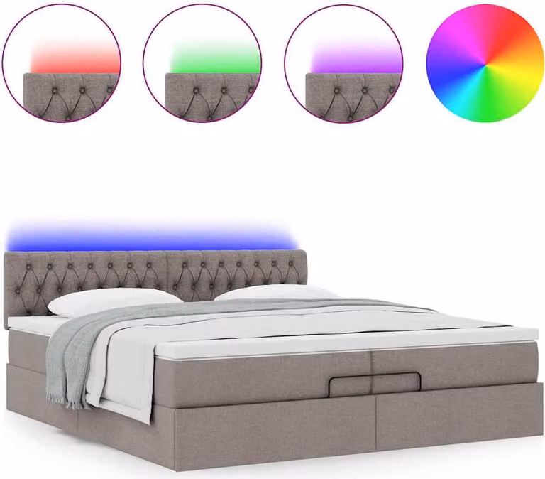 Struttura Letto Pouf con Materassi Tortora 200x200 cm Tessuto