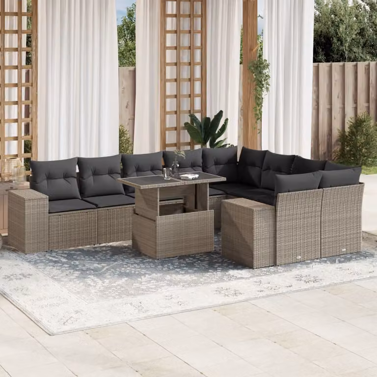Set Divano da Giardino a L vidaXL in Polyrattan Grigio Antracite con Cuscini e Tavolino da Esterno