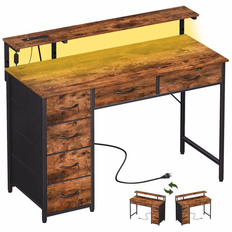 Scrivania Bureau Met 6 cassetti - Struttura in metallo marrone e piano in legno composito - 100 x 48 cm