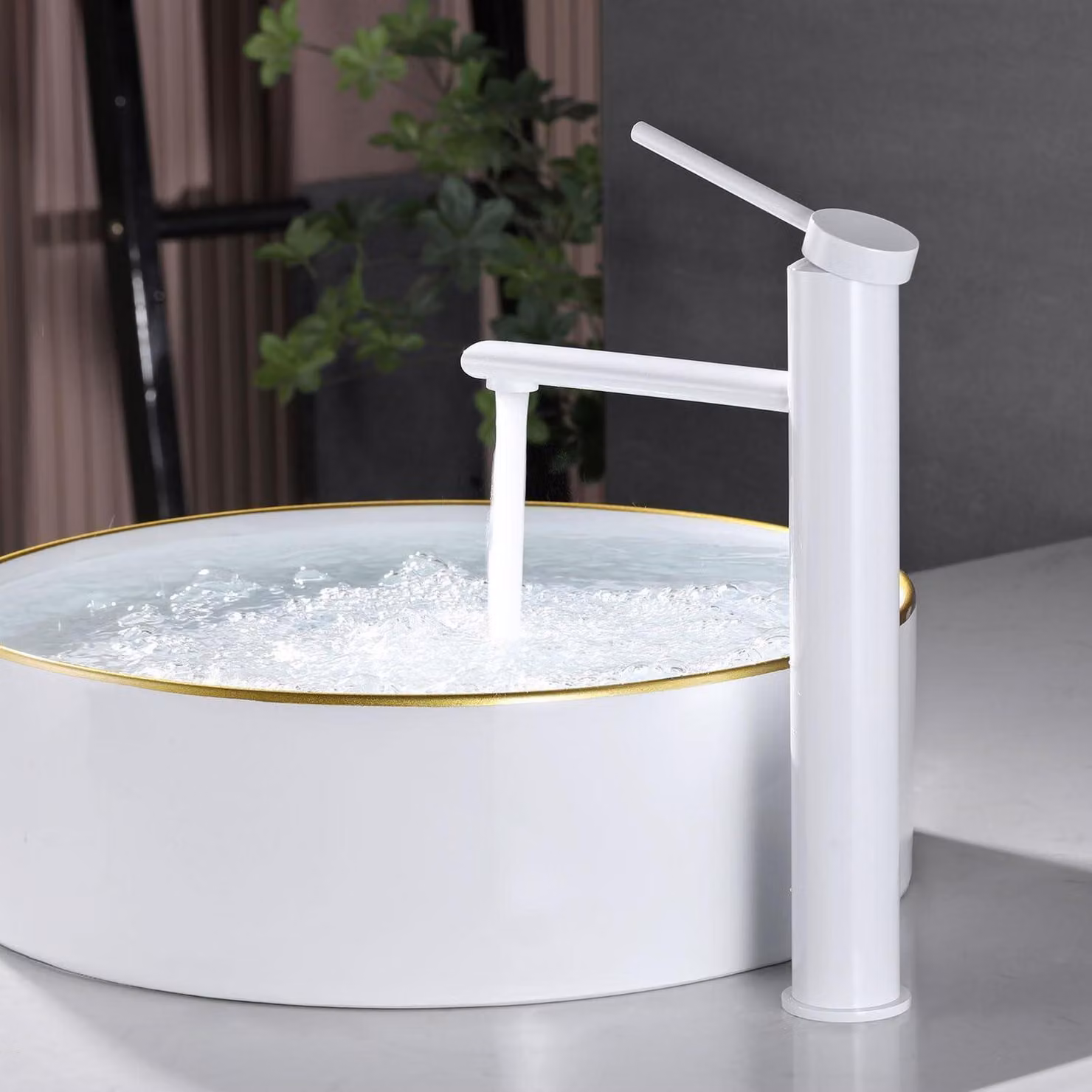 Miscelatore monocomando per lavabo, rubinetto da bagno, colore bianco, acciaio inossidabile