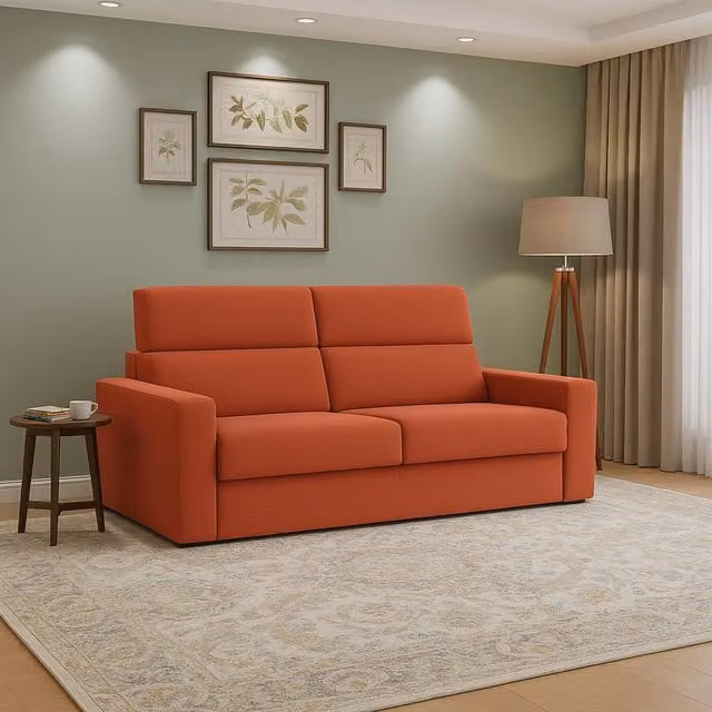 Divano Letto 2 Posti DMORA Arancione con Copertura Sfoderabile e Contenitore, Made in Italy – 1