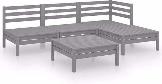 Set Salotto da Giardino 5 pz | Set di Mobili da Esterno in Legno Massello di Pino Grigio