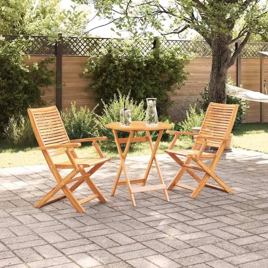 Set Bistro Pieghevole 3 pz in Legno di Acacia Massello Marrone per Giardino e Terrazzo – 2
