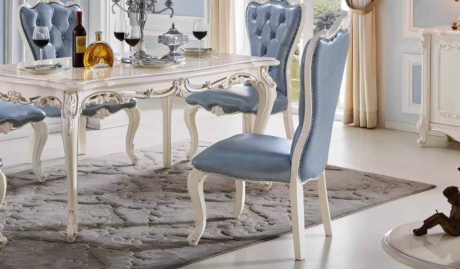 Esszimmer Stuhl 1 Sitzer Sessel Holz Luxus Klasse Barock Rokoko Möbel Design