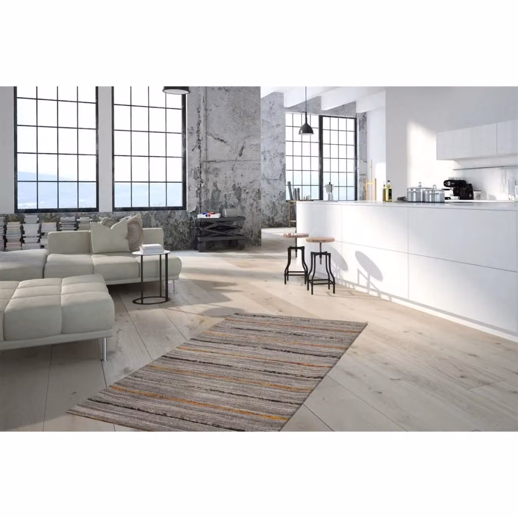 Tappeto Kilim Evita KENDRA HOME in Lana, Seta e Cotone, Arancione e Grigio, Annodato a Mano – 2