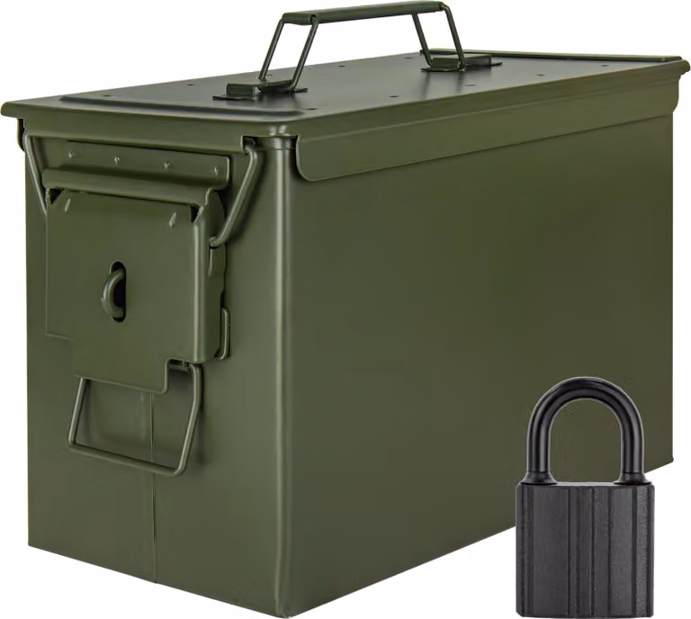 Trucky Scatola portamunizioni in metallo, Con serratura scatola portamunizioni con coperchio, 33 x 19 x 23 cm, colore verde militare