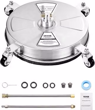 Idropulitrice per superfici VEVOR in acciaio inossidabile color argento con 4 ruote, pressione massima 275,8 bar, con connettore rapido da 1/4, 2 ugelli a spruzzo e 2 lance estese per cemento, patio e marciapiede