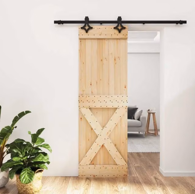 Porta scorrevole moderna vidaXL in legno e acciaio, colore marrone e nero, L: 200 cm, H: 210 cm