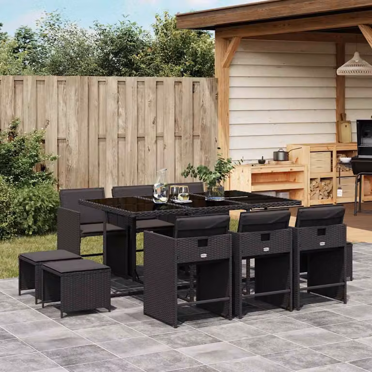 vidaXL Set da Pranzo da Giardino 11 pz in Polyrattan Nero con Piano in Vetro