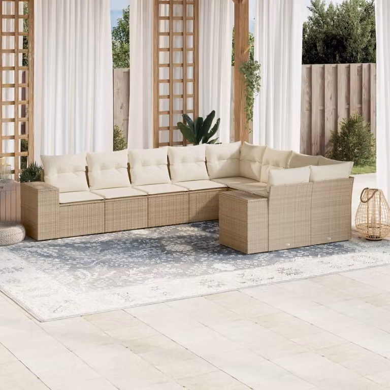 vidaXL Set Divano da Giardino a L 9 pz con Cuscini Beige e Struttura in Metallo