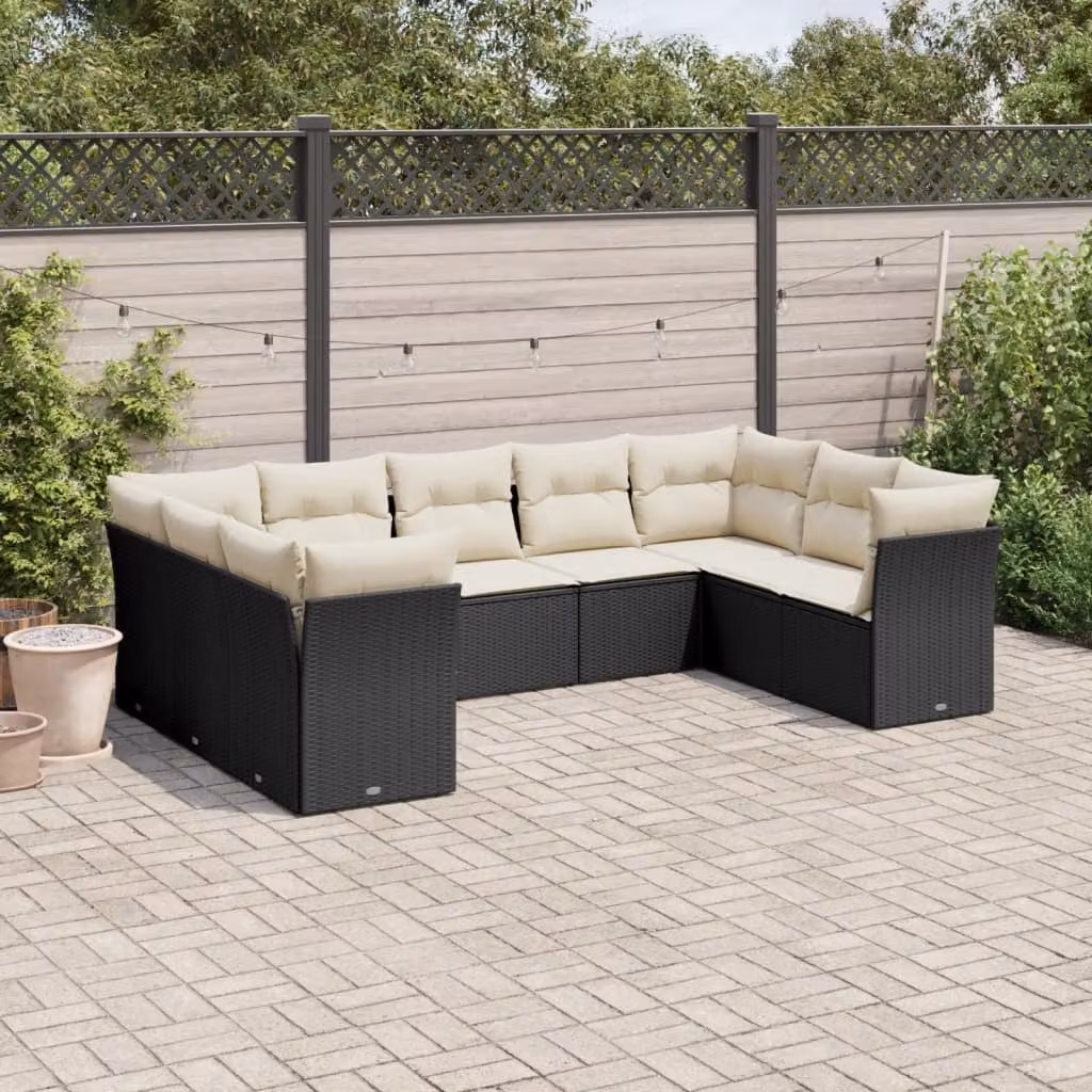 Set di Divani da Giardino vidaXL a Forma di L in Polyrattan e Metallo con Cuscini Bianchi e Neri – 1