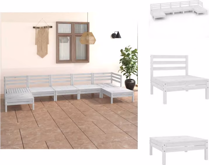 vidaXL set da salotto da giardino 7 pezzi in pino massiccio bianco - Set di mobili da giardino