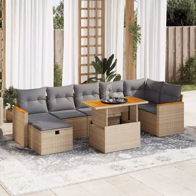 Set Divano da Giardino 5 pz con Cuscini Beige in Polyrattan 3328123