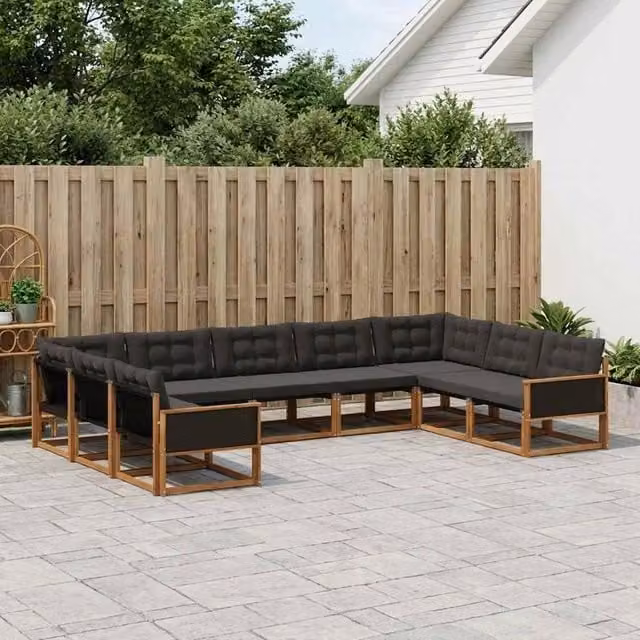 Set di divani da esterno 9 pz Naturale e Nero 3381672