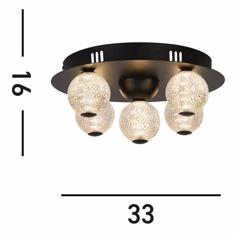 Searchlight Plafoniera a LED Asteroid, dimmerabile, Nero, Soggiorno / Sala da pranzo, Metallo, Moderno, Plafoniera LED