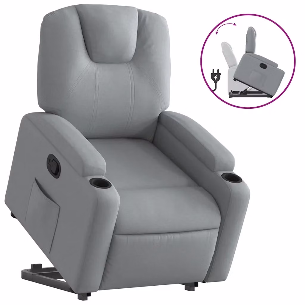 Poltrona Alzapersona Reclinabile con Assistenza Elettrica vidaXL in Tessuto Grigio per Senior – 2
