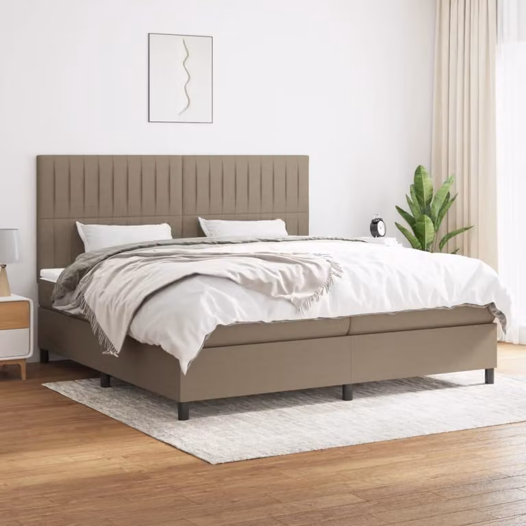 Letto Ibrido vidaXL con Giroletto a Molle e Materasso a Tasche in Tessuto Beige e Grigio L/P/H: 200 x 200 x 203 cm