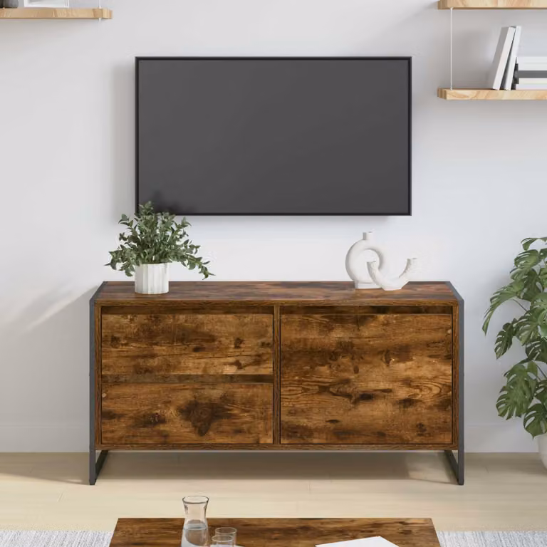 Mobile TV vidaXL in stile industriale, Rovere Fumo, L 100 x P 36 x H 49.5 cm