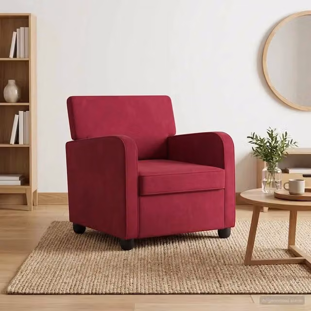 Poltrona Lounge Moderna in Velluto Rosso Vino con Braccioli e Struttura Mix – 1