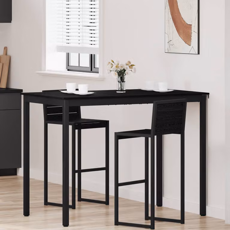 vidaXL Tavolo Bar Moderno Rettangolare in Legno Ingegnerizzato e Metallo, Nero Opaco, L: 140 cm, P: 80 cm, H: 105 cm