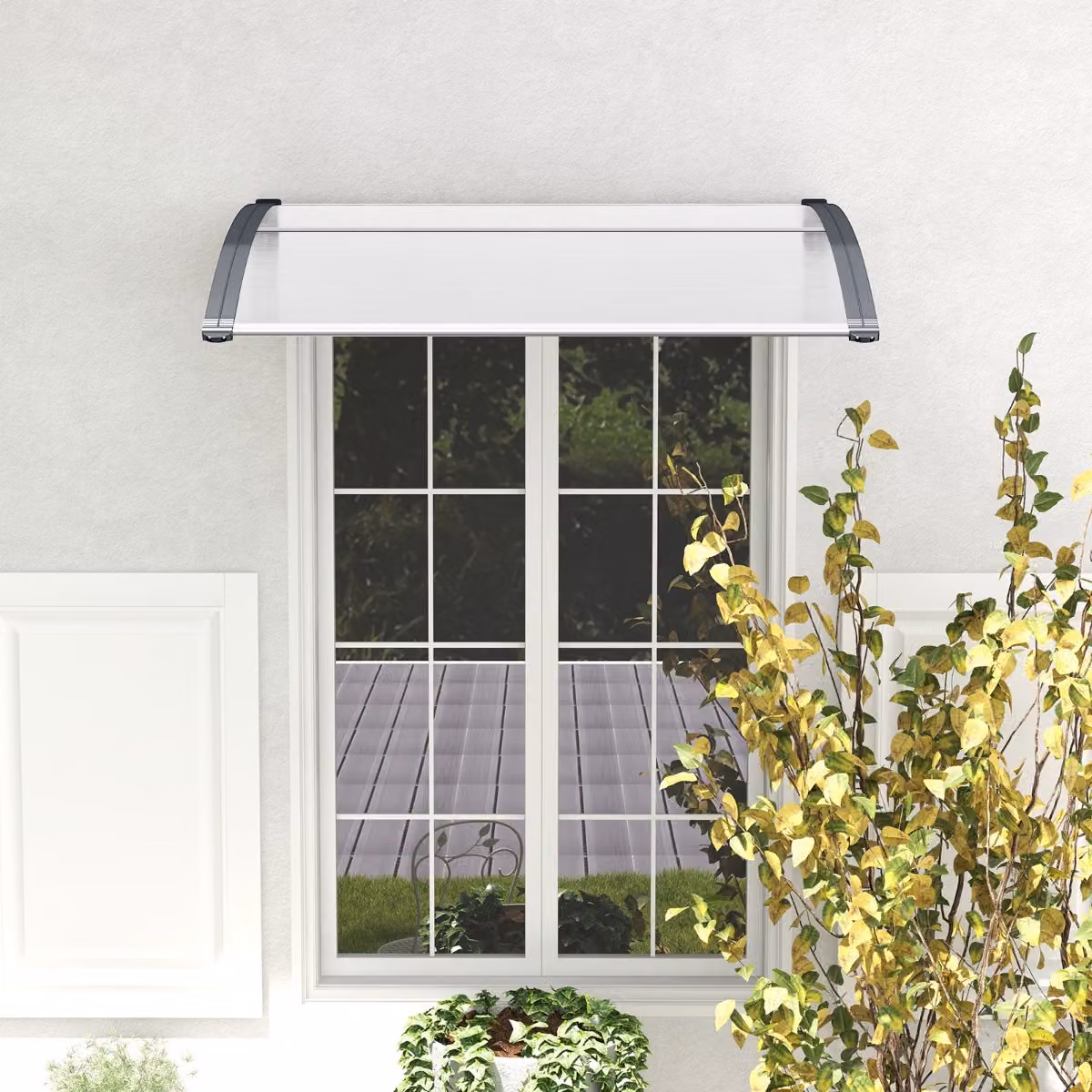 Tettoia da esterno Costway per porta finestra in policarbonato a pannelli cavi, Bianco e grigio, L: 122 cm, H: 99 cm