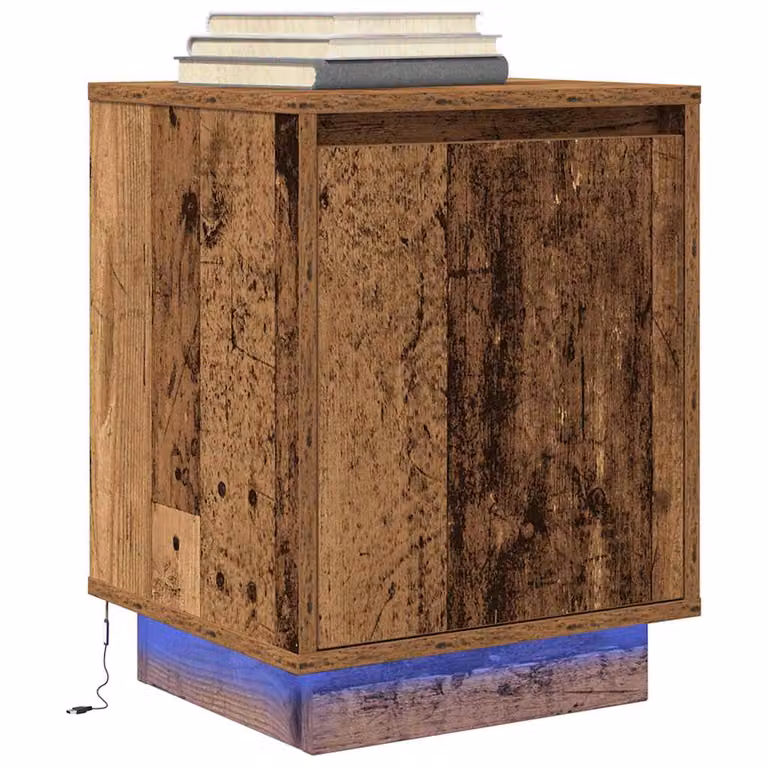 Comodino vidaXL con Luci LED in Legno Antico Marrone L: 38 cm, P: 34 cm, H: 50 cm