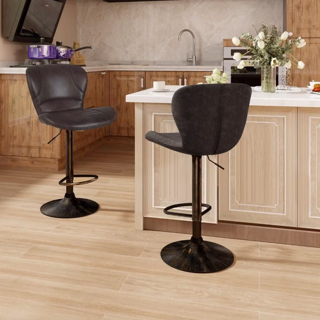 Set di 2 sgabelli da bar Design Mania in ecopelle vintage con base in metallo, girevoli a 360 gradi e altezza regolabile, colore marrone e nero – 2