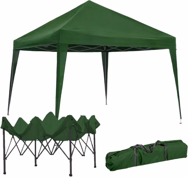 Gazebo Zendea per esterni con copertura impermeabile in verde e telaio in acciaio L: 300 cm, P: 300 cm, H: 260 cm