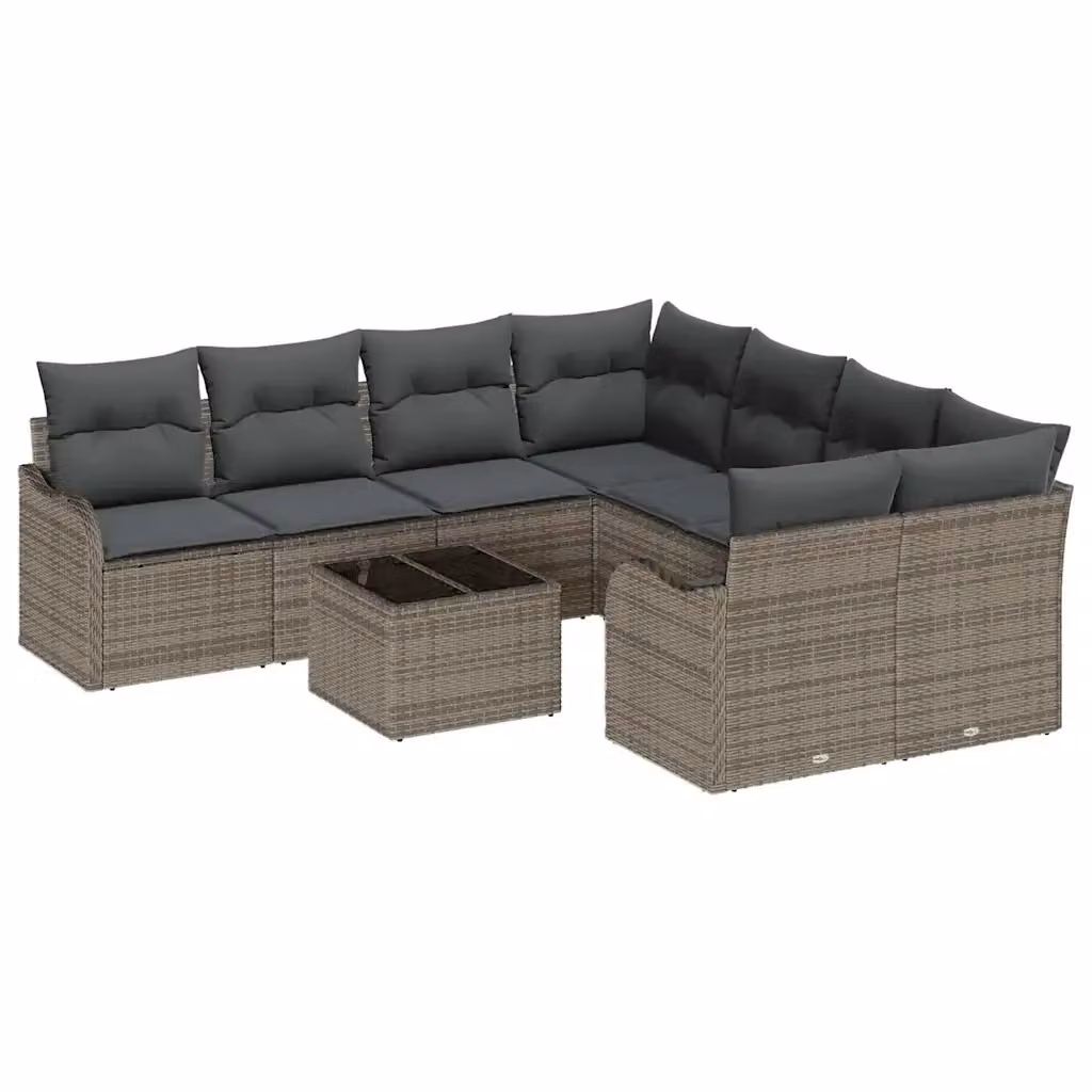 vidaXL Set Divano da Giardino a L con Tavolino da Esterno 9 Pezzi Grigio – 2