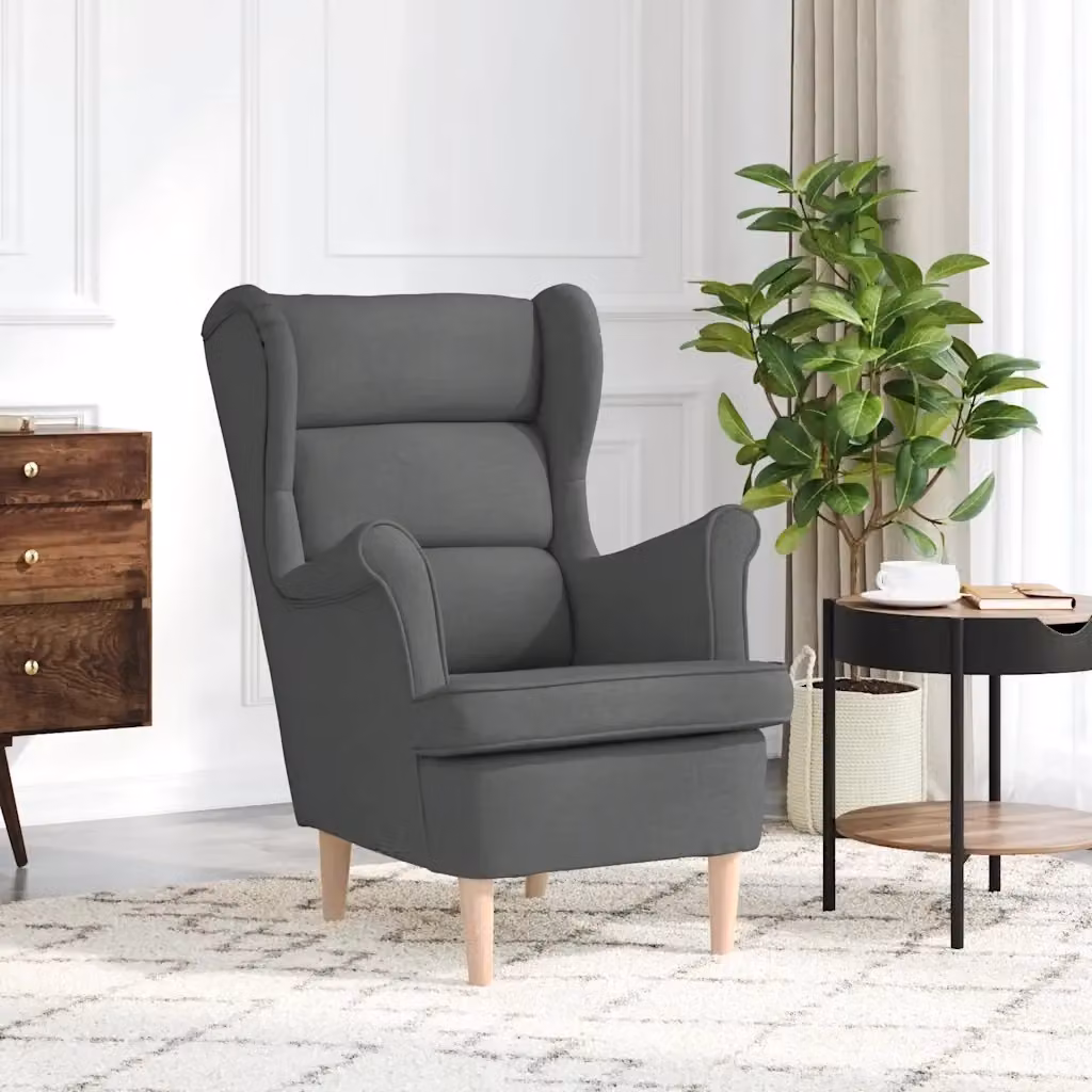 Poltrona Relax Moderna in Tessuto Grigio con Braccioli e Struttura in Legno di Gomma, L: 74 cm, P: 84 cm, H: 100 cm – 2