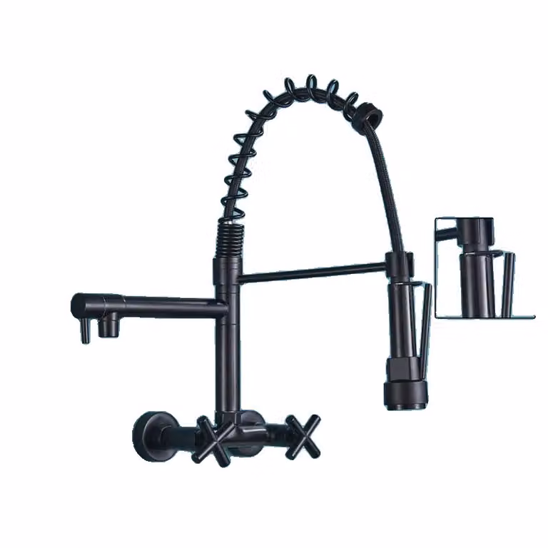 Rubinetto da cucina, design a due manopole, rotazione a 360 gradi, colore nero