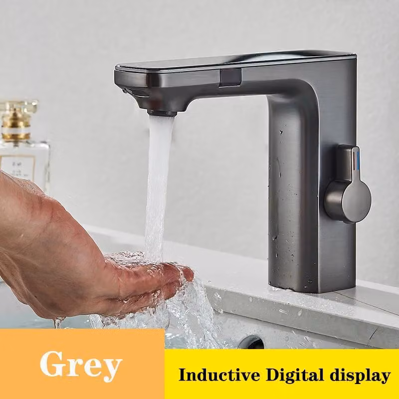 Miscelatore a incasso senza contatto - Rubinetto con sensore - Display digitale della temperatura - Acqua calda e fredda - Installazione a foro singolo - Grigio