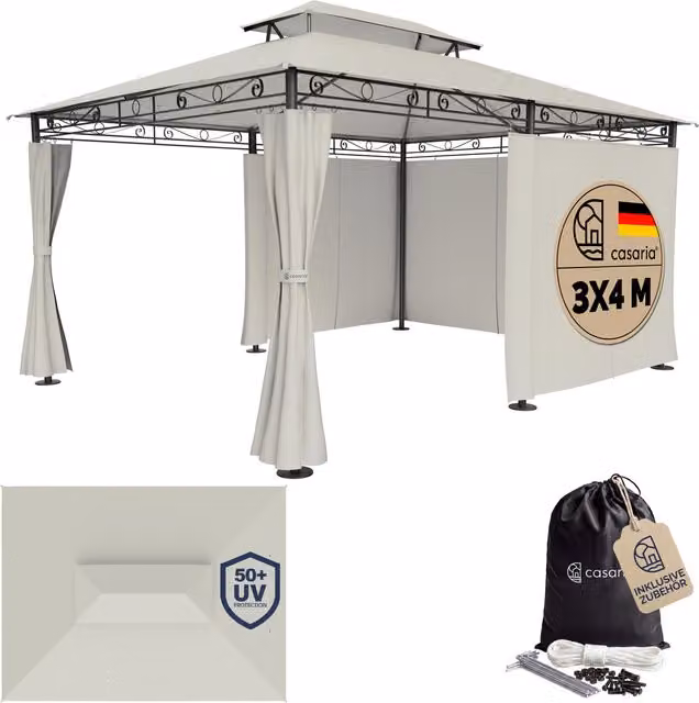 Gazebo Casaria Topas beige con finestrino e struttura in acciaio, L: 300 cm, P: 269 cm, H: 260 cm