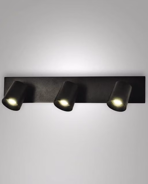 Faretto Moderno Fabas a 3 Luci in Alluminio Pressofuso Nero con Struttura Orientabile e Attacco GU10 per Illuminazione d'Interni