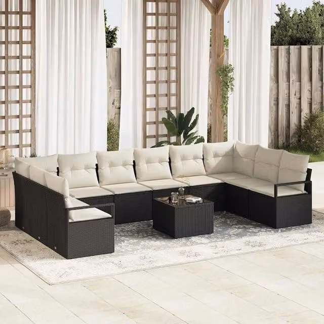 Set di 11 divani vidaXL in polyrattan nero con struttura in metallo per giardino e terrazza – 1