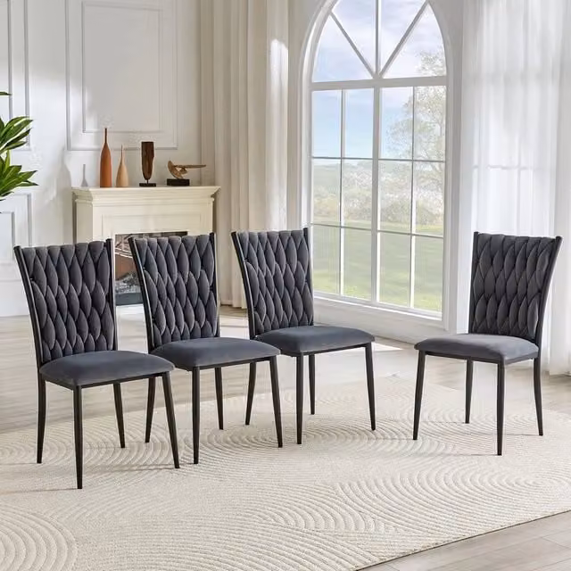 Set 4 Sedie da Pranzo ¨C Minimal ¨C Velluto grigio scuro, gambe metallo, schienale alto imbottito design moderno